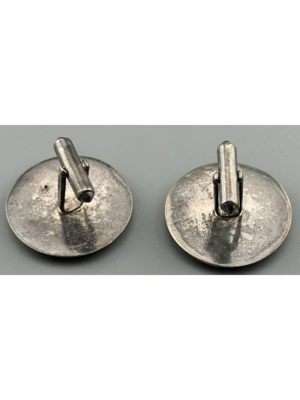 Vintage Siam Cuff Links Sterling Silver Niello Dancer Round 1.25”